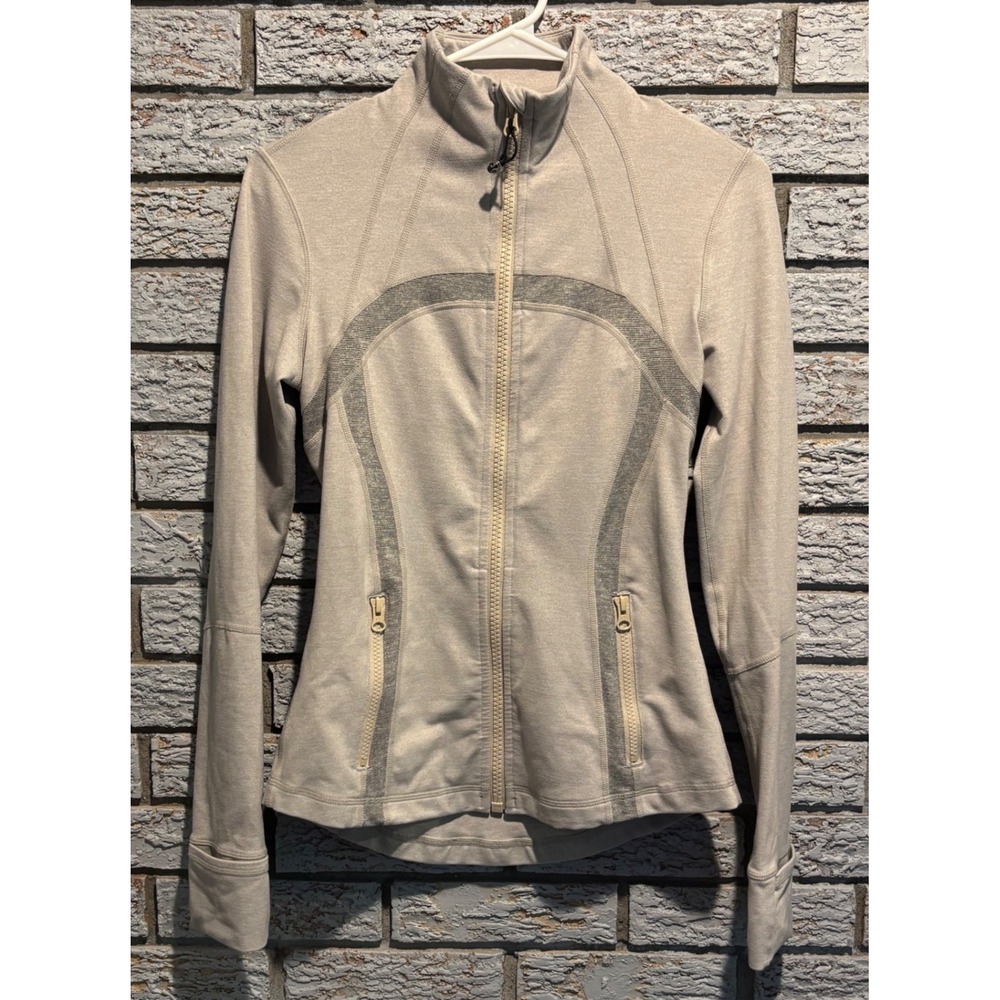 Lululemon Define Jacket Heathered Oatmeal Beige Grey Stripe Full Zip Size 6